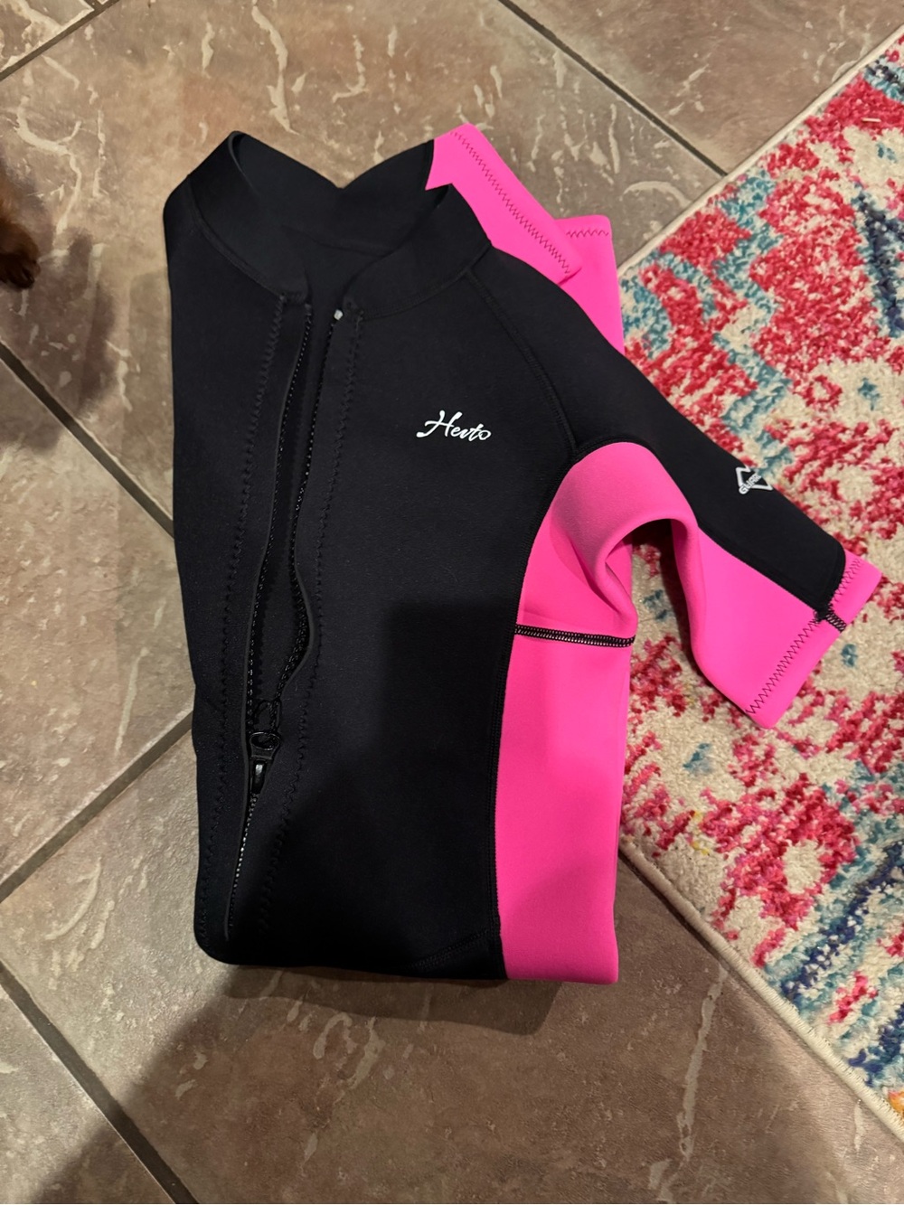 La Hearts Black & Pink Kids One-Piece Neoprene Bodysuit